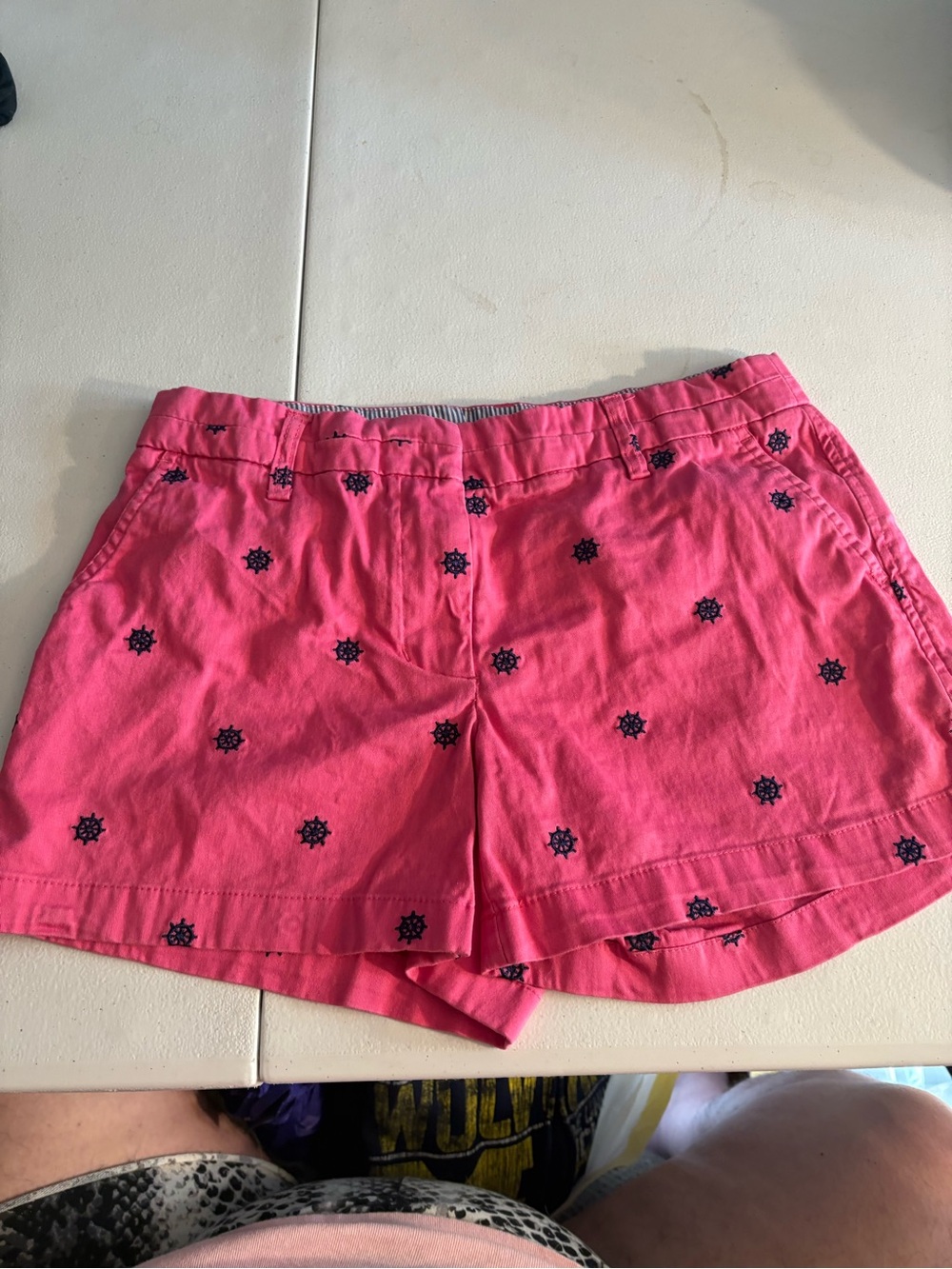 British Khaki Pink Embroidered Casual Shorts